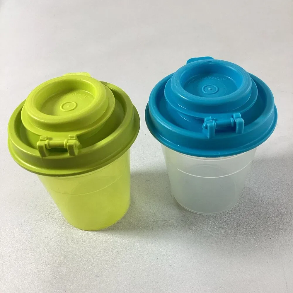 Tupperware Midget Shakers Salt Pepper Spice Storage Blue Green 4789 Vintage